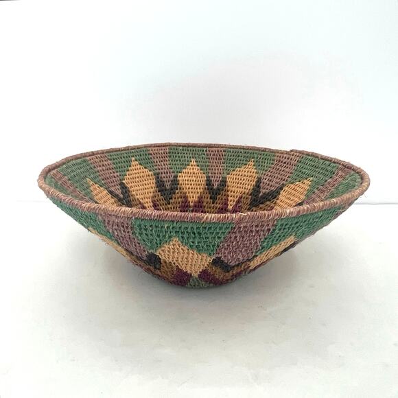 VTG Hand Woven Coil Basket Bowl Southwestern? Native African? - Picture 1 of 4